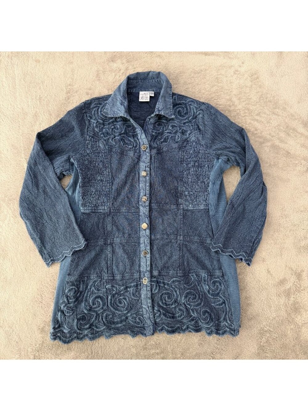 Parsley & Sage Navy Blue Blouse Button Up Shirt LARGE Lagenlook Artsy